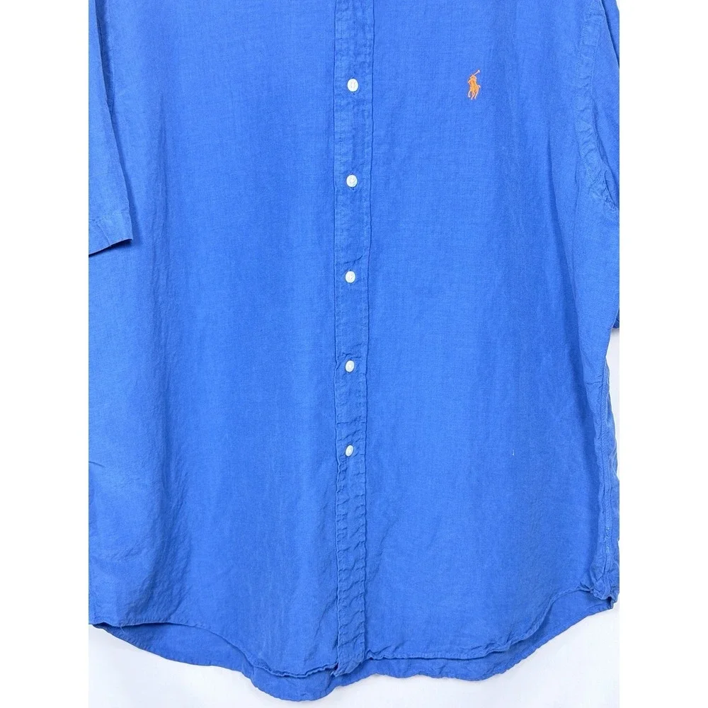 Ralph Lauren Linen Silk Camp Shirt Blue Classic Fit Button Down Mens XXL‎
